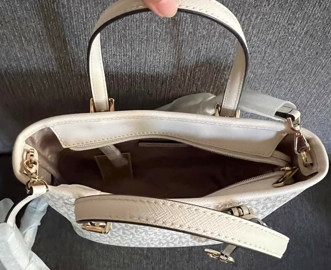 Michael Kors Women Gilly Shoulder Tote Laptop Handbag Bag + Double Zip  Wallet MK VANILLA MULTI, - Michael Kors bag GILLY - VANILLA MULTI