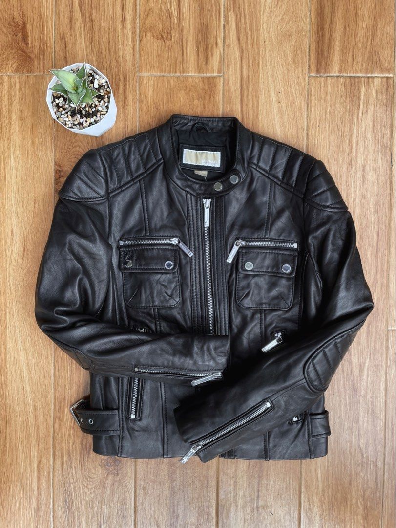 MK Jaket kulit asli Michael Kors leather jacket