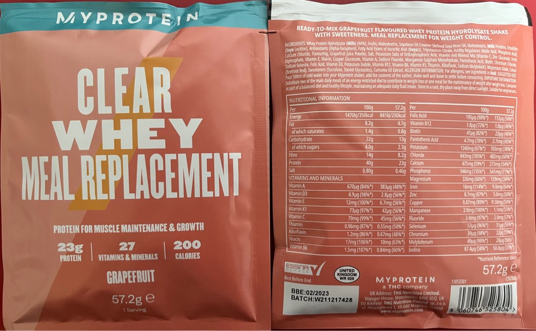 MyProtein Clear Whey Meal Replacement Sample, Health & Nutrition
