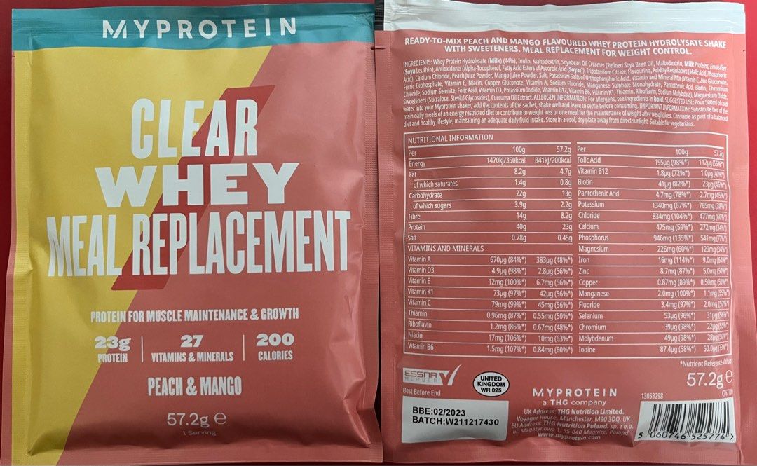 MyProtein Clear Whey Meal Replacement Sample, Health & Nutrition