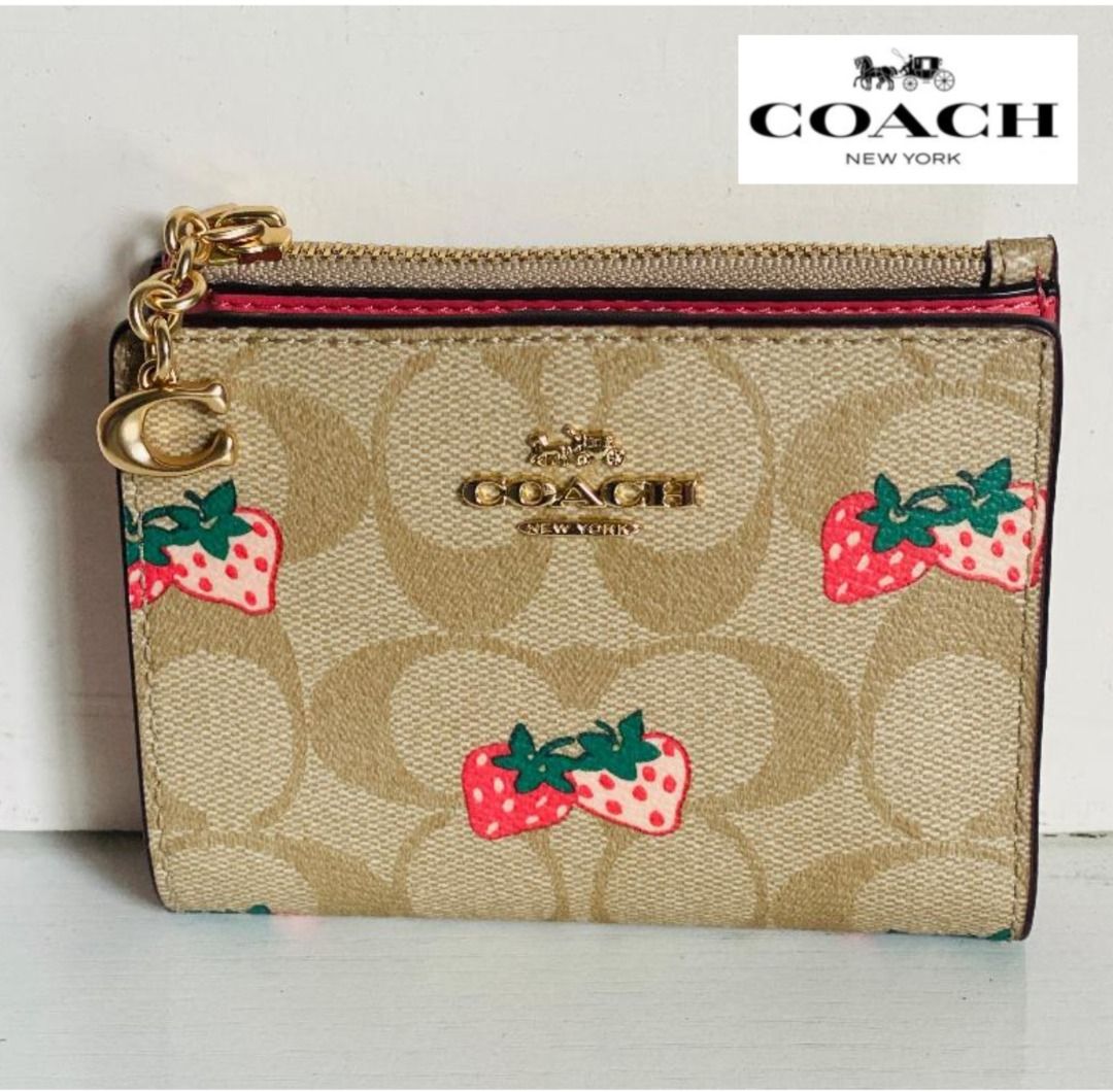 COACH®  Snap Wallet In Signature Canvas With Strawberry Print