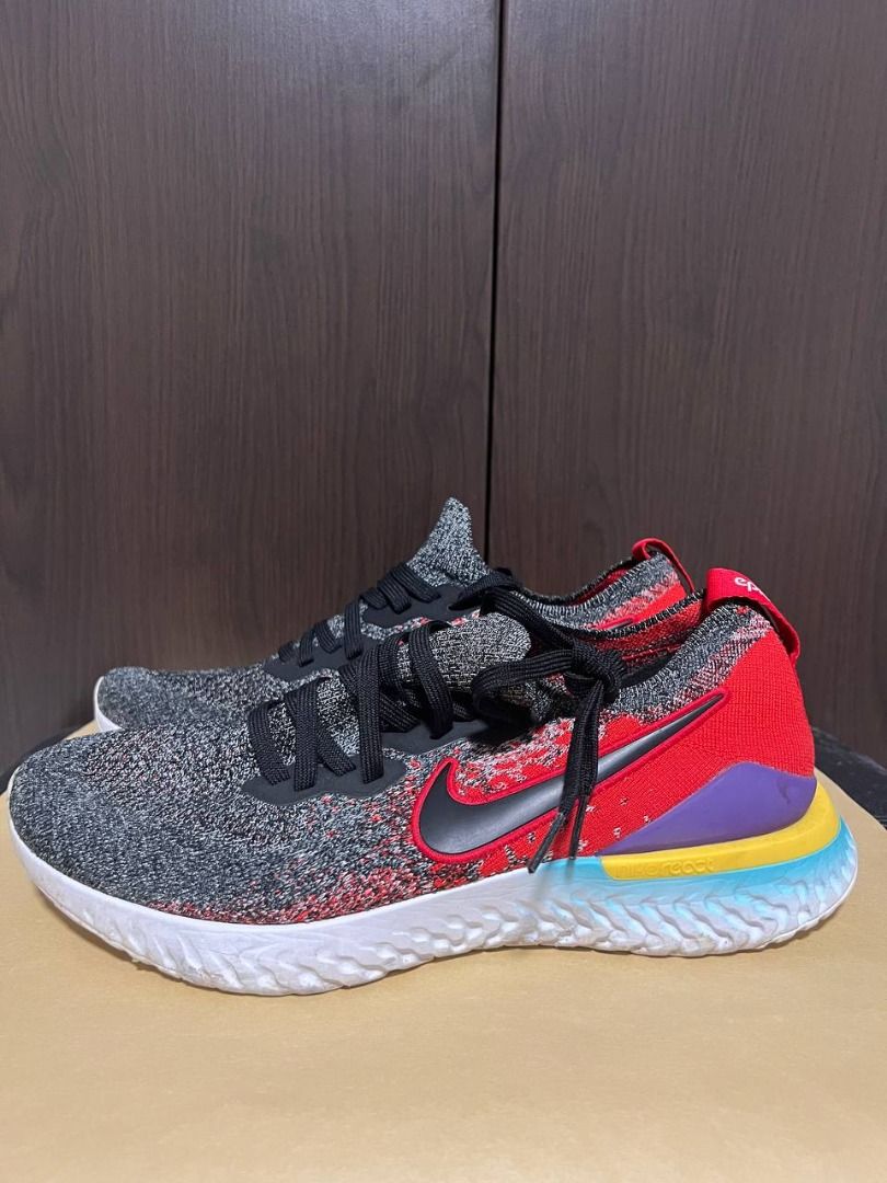 Nike EPIC REACT Flyknit 2 BLACK HYPER JADE UNIVERSITY RED US10.5 UK9.5
