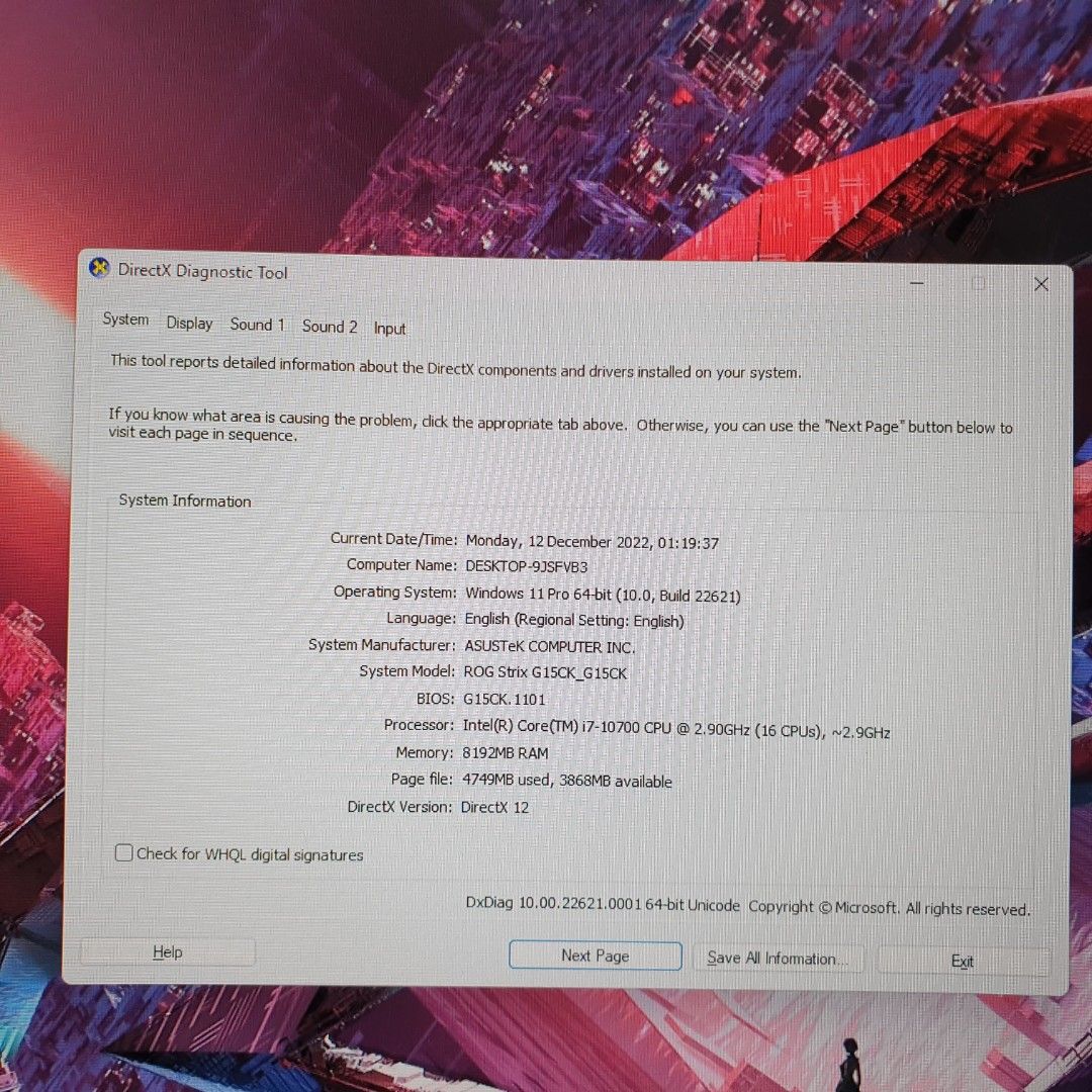 PC Gaming Asus ROG Strix G15CK intel core i7 gen 10, Elektronik