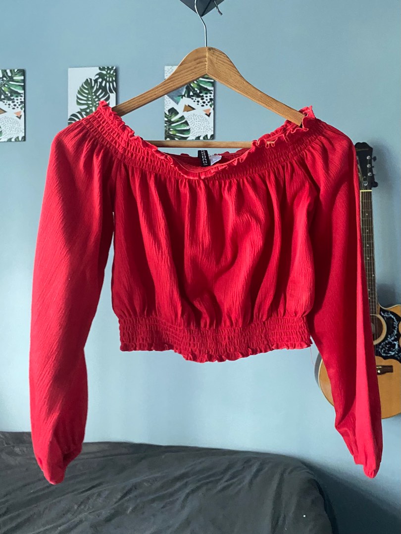 H&m red off shoulder top discount