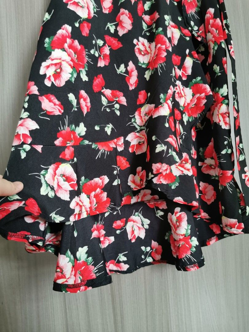 Cute A line V Neckline Red Floral Long Summer Dress For Women DP0011