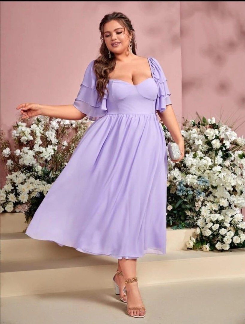 Shein curve pastel lavender chiffon dress plus size, Women's Fashion,  Dresses & Sets, Dresses on Carousell