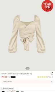 SHEIN long lantern sleeve tie back satin top