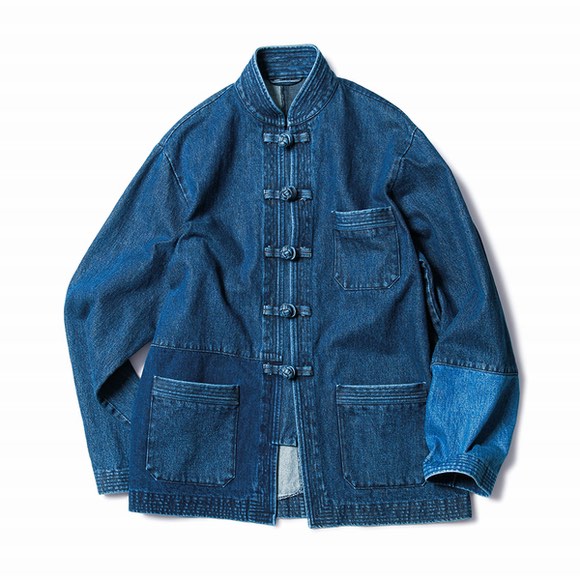 SOPHNET. PATCH WORK DENIM KUNG-FU JACKET