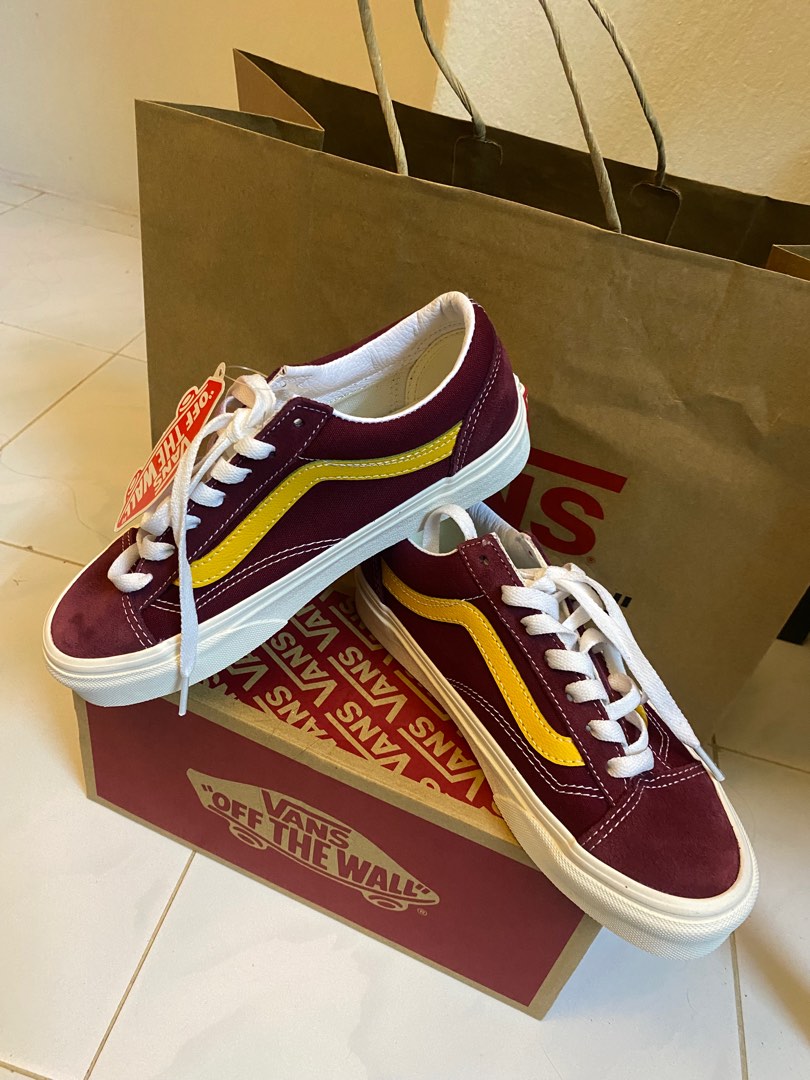 burgundy vans with gold