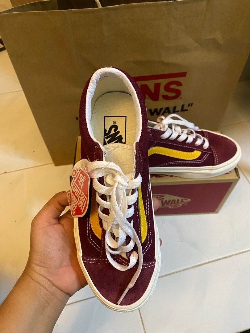 Burgundy vans with gold shop