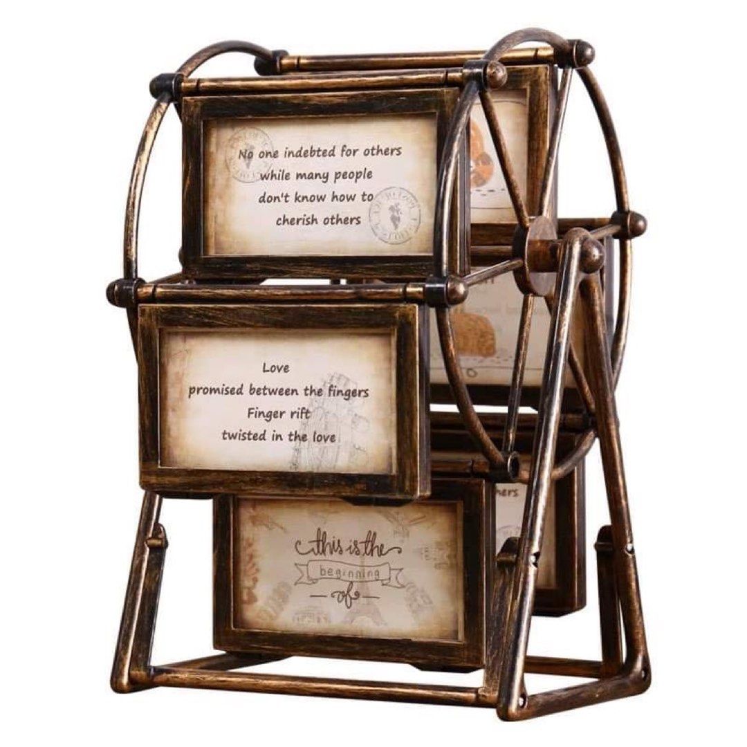 Vintage ferris wheel style photo frames / picture frame (accepts bulk quantity) (Category: Frames & Pictures) located in Cavite. Submitted by thewatchph (Listing ID 1203394750, Image 1). Description: BRAND NEW VINTAGE FERRIS WHEEL PHOTO FRAME ✨6 photo frame slots ✨actual design of the item ✨measurement: L- 20cm W- 23cm H- 33cm Frame size: L-13cm, W- 9.2cm.