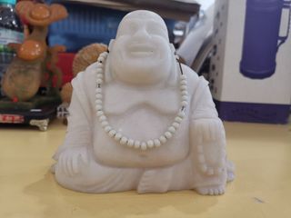 White Jade Happy Buddha Decor 白玉石彌勒佛像