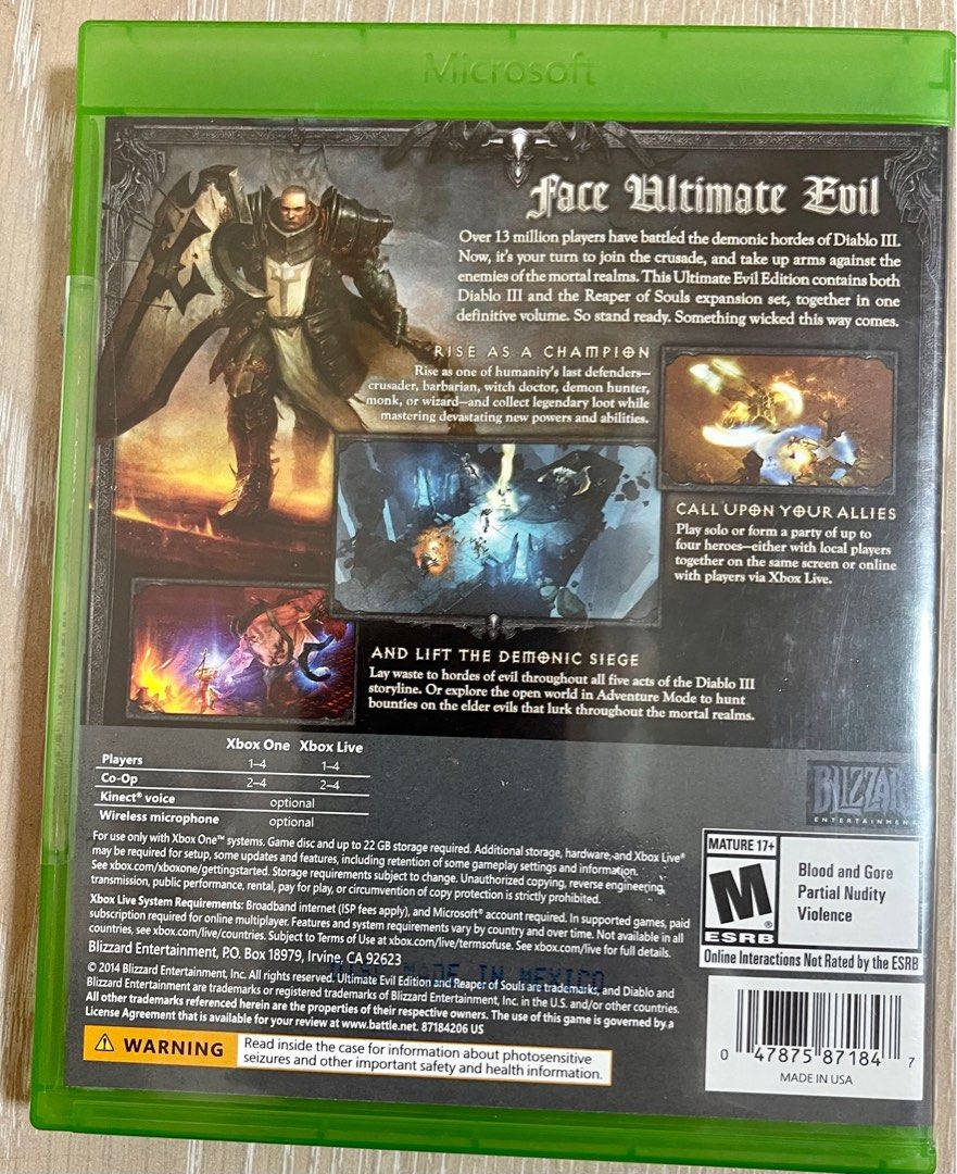 XBOX One Diablo Ultimate Evil Edition “Reaper of Souls”, Video Gaming