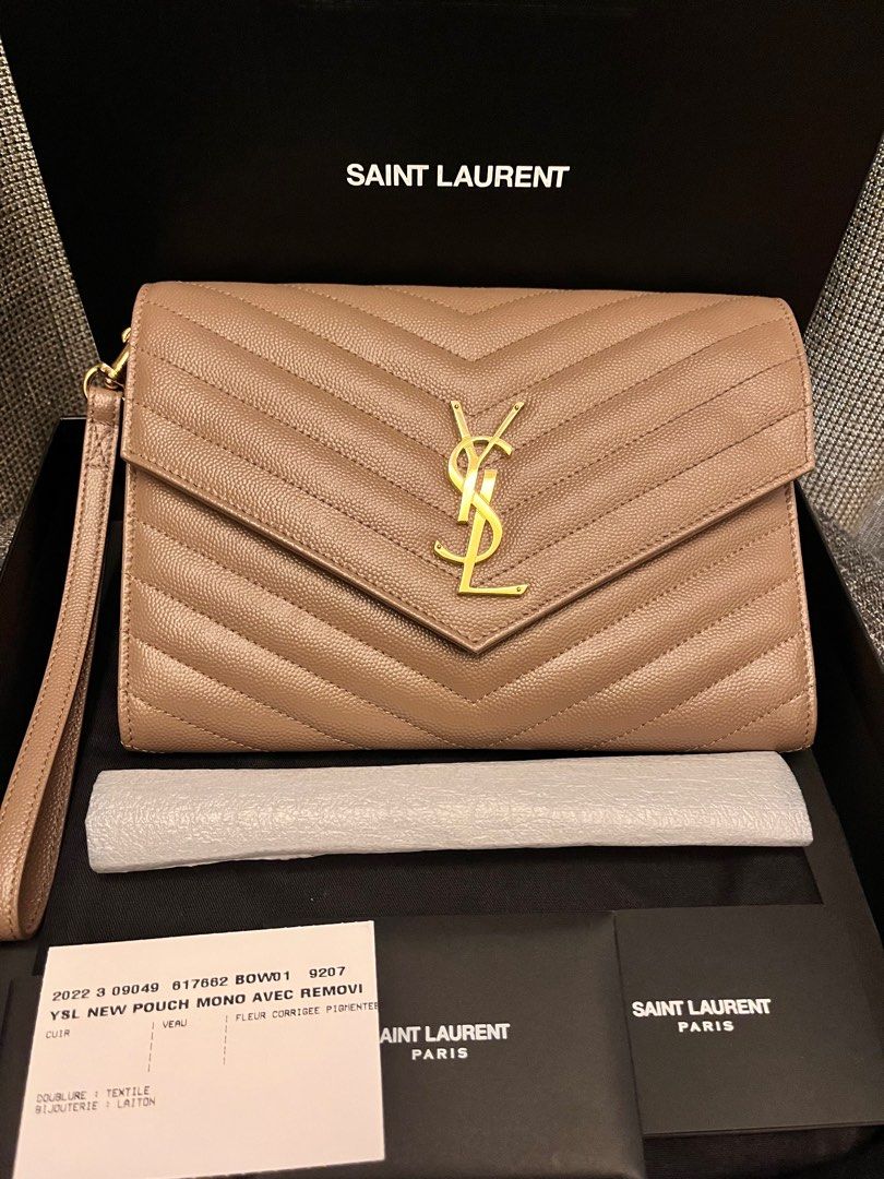 Saint Laurent Monogram YSL Quilted Wristlet Pouch Bag • Price »
