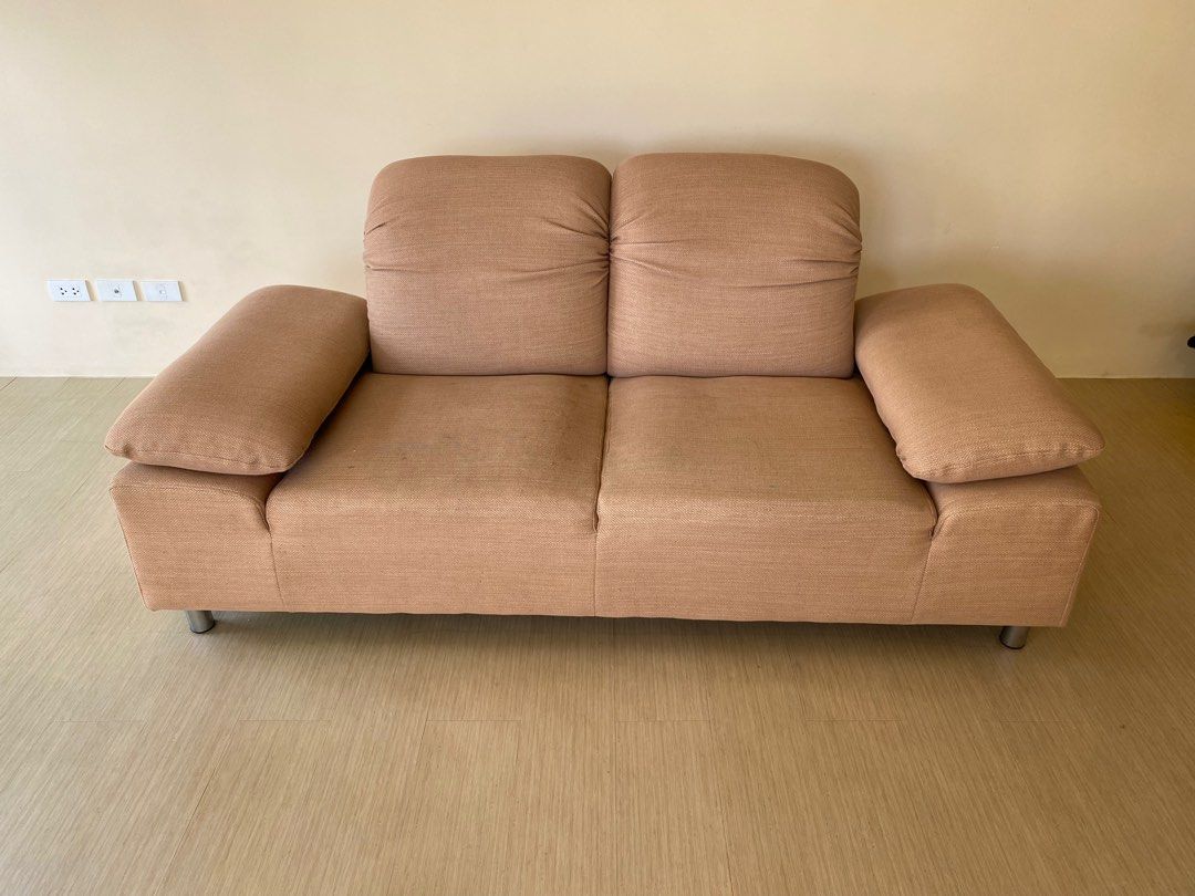 2-3 Seater Sofa (Category: Sofas) located in Taguig. Submitted by jelo80 (Listing ID 1203528864, Image 1). Description: Rush Sale!! Newly upholstered but may need cleaning (because of 2 kids😁). As is where is. All mechanicals working. 10k only. Shipping for buyer. Thank you!.