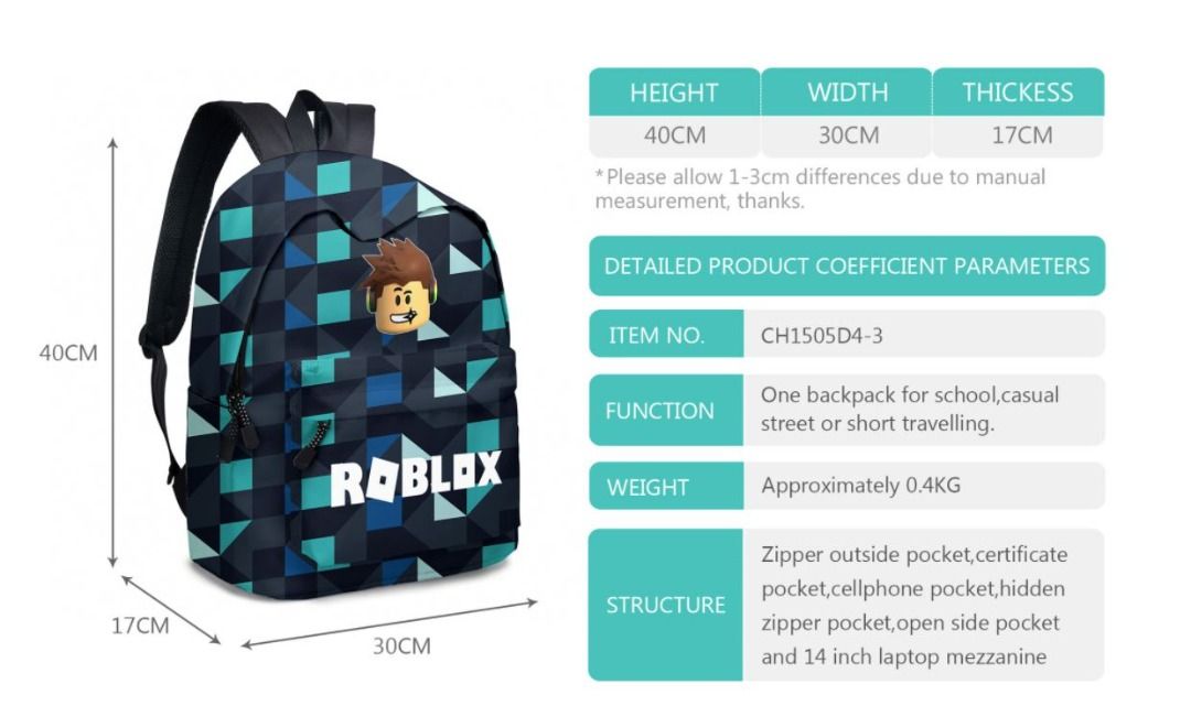 pcs Roblox Backpack Set☆ Student Schoolbag ☆ Roblox Bag with
