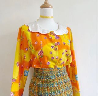 麗麗部屋購入 雲朵橘黃襯衫 古著 老台式 80年代 昭和