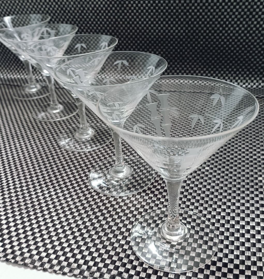 Vintage Noritake Etched Bamboo Small Martini Glasses