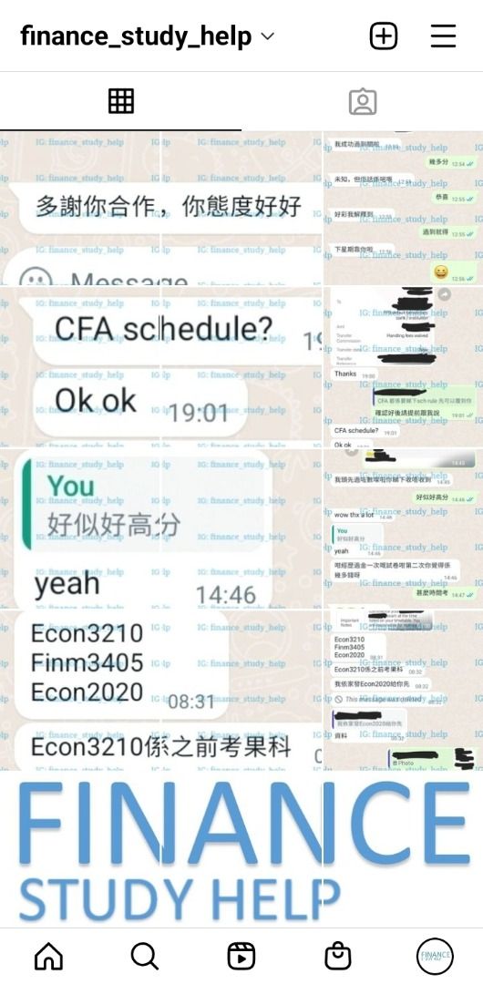 大學金融經濟會計補習代考代做功課_Tutor Finance/Economics/Accounting/CFA/FRM （分類：增值及補習）位於 Hong Kong。 由 study_help_hk 提交（商品編號 1137025010，圖片 2）。簡介： More successful cases: https://www.financestudyhelp.com Please contact me at wtsapp: 85296045296 代考/代做功課服務: 1. 只提供代考/代做功課服務予在職人士/碩士/大學/大專以上程度 2. 所有考試/功課由本人完成，不是中介 3. 覆蓋科目包括金融/經濟/會計 4. 求職人士可根據應徵職位代其完成相關能力測試/筆試 5. 只提供網上代考 6. 代考經驗除香港八大外，亦偏佈各國，包括: 美國(U of Pennsylvia, Boston College), 英國 (LSE, UCL), 澳洲(U of Sydney, Melbourne