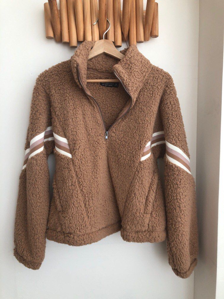 Abercrombie Fitch A F Soft Sherpa Fleece Half Zip Jacket