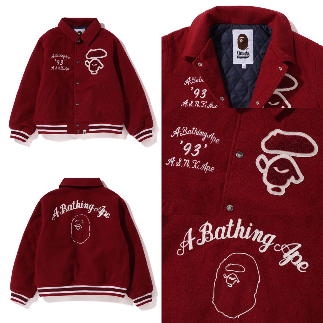 BAPE A BATHING APE MELTON VARSITY JACKET, Women's Fashion, Coats ...