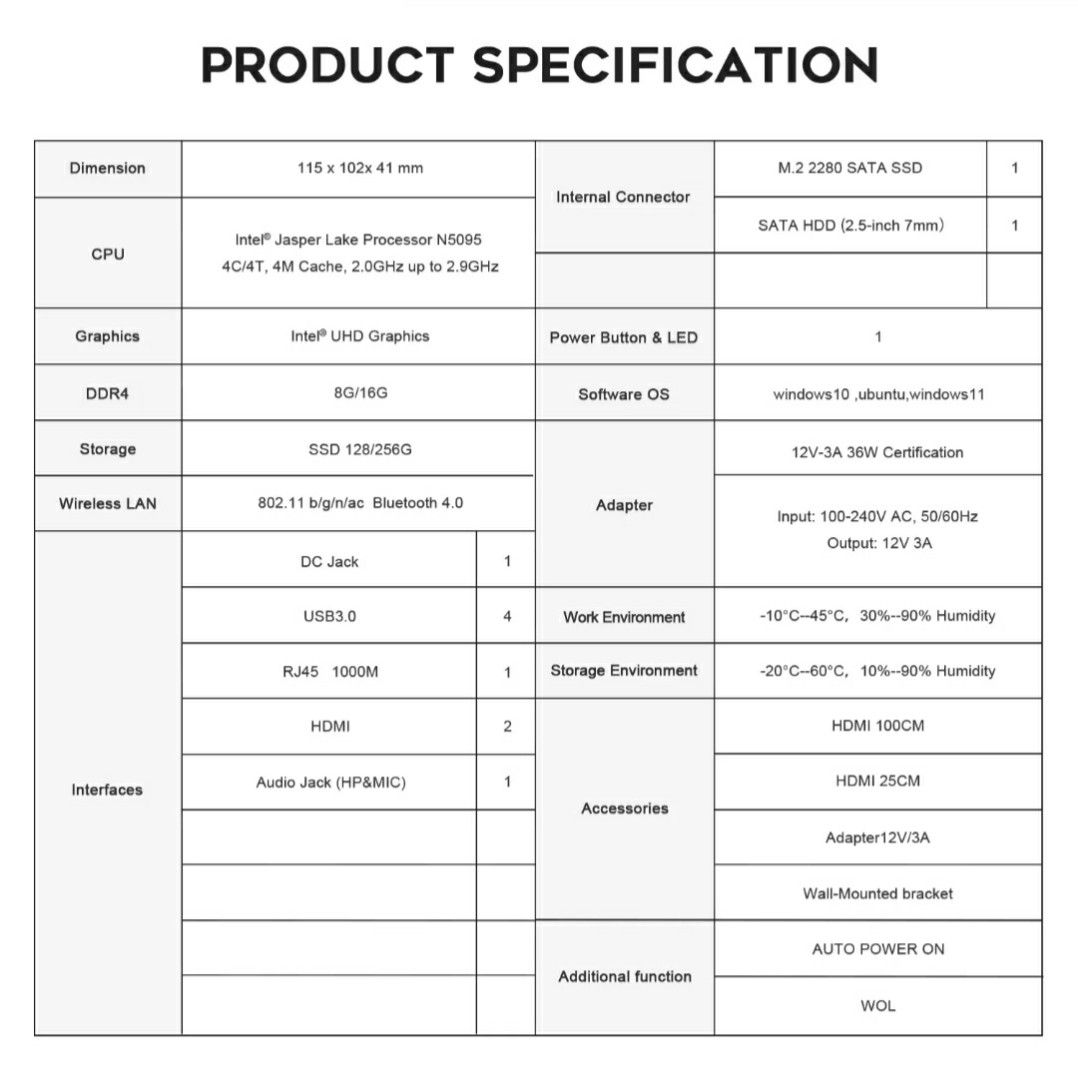 Beelink Mini S PC Windows 11 Intel 11th Celeron N5095 16GB DDR4 256GB