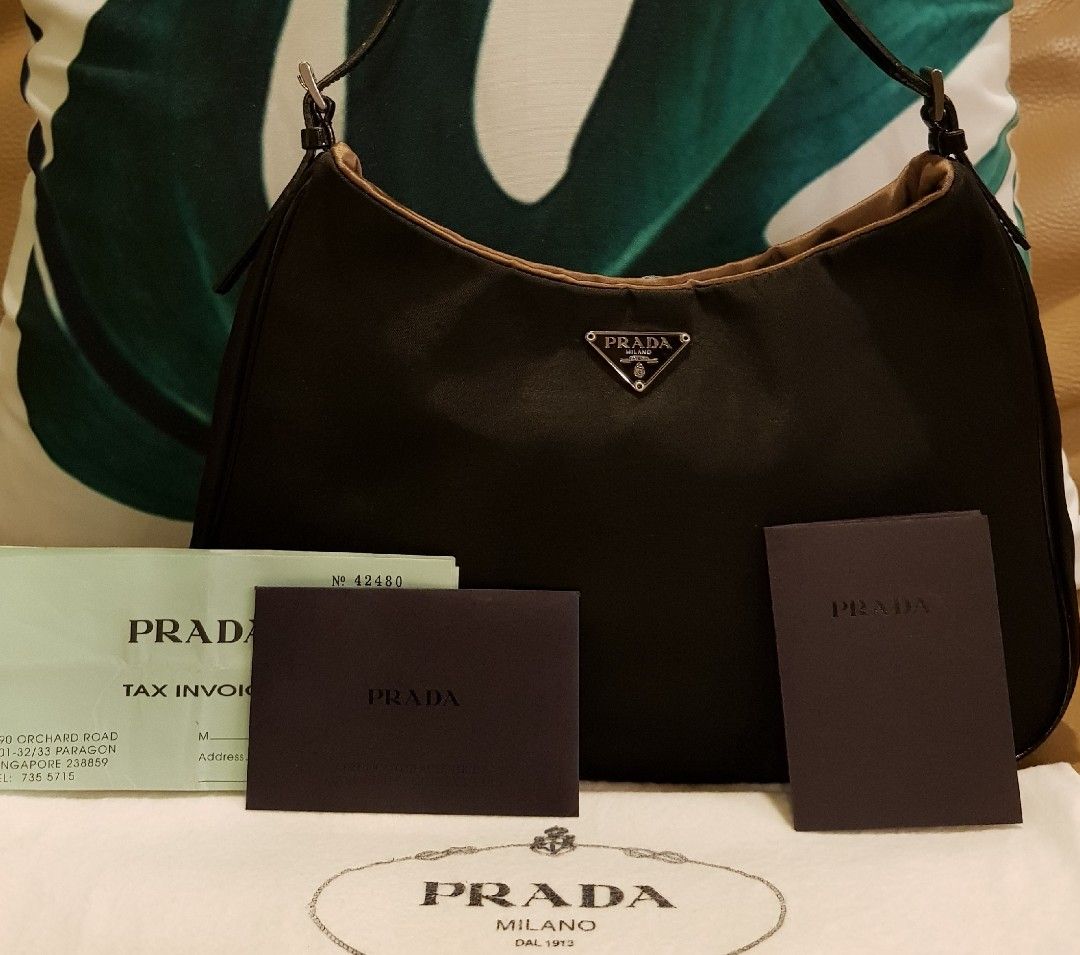 PRADA-Logo-Nylon-Leather-Chain-Shoulder-Bag-Purse-Black-BR0104