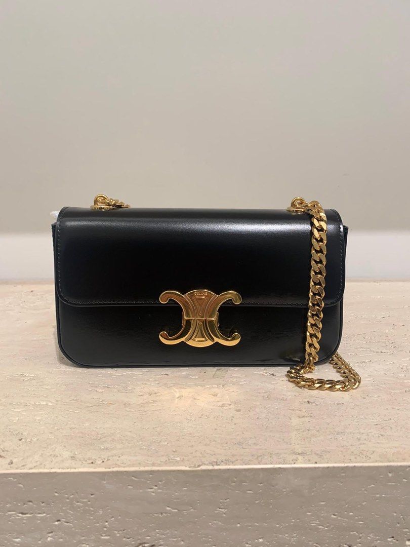 chain shoulder bag triomphe in shiny calfskin jade