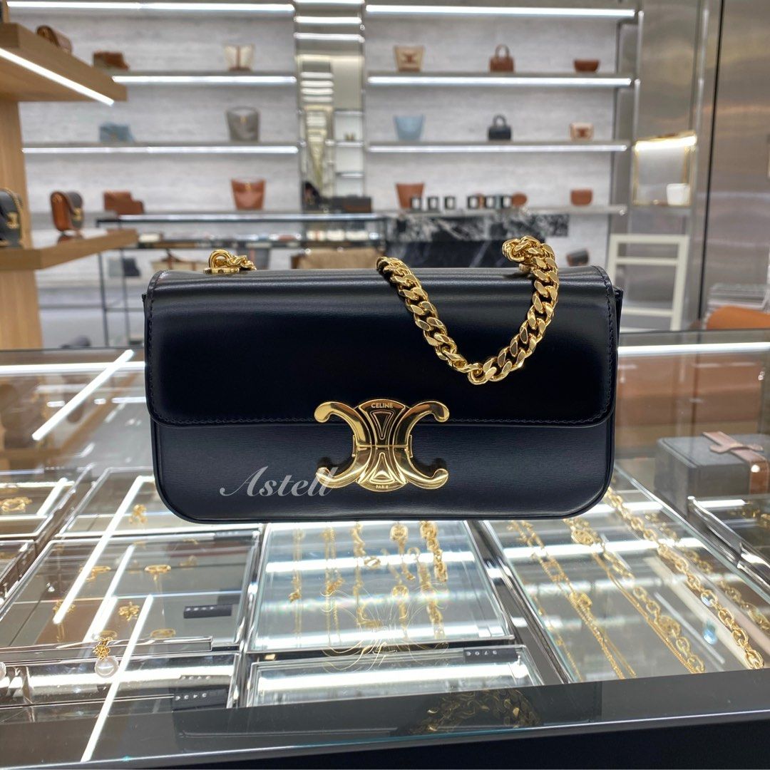 Shop CELINE Triomphe WALLET ON CHAIN TRIOMPHE IN SHINY CALFSKIN