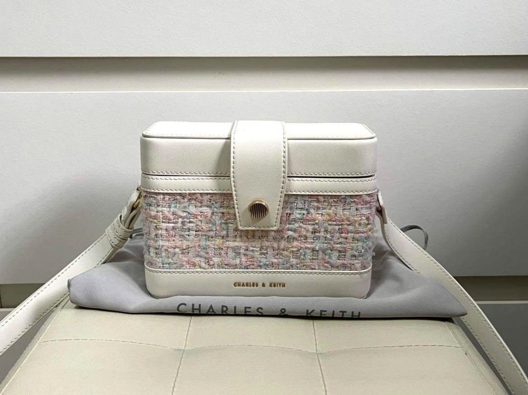 Charles & Keith Bronte Tweed Boxy Crossbody Bag Light Pink, Women's