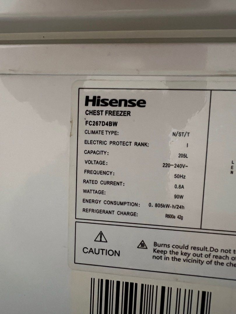 Chest freezer Hisense 205L, TV & Home Appliances, Kitchen Appliances, Refrigerators & Freezers