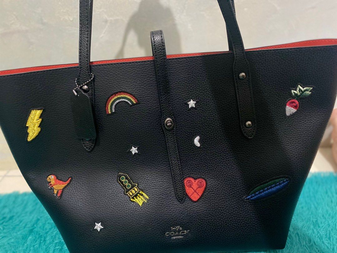 Coach market tote 2024 with souvenir embroidery