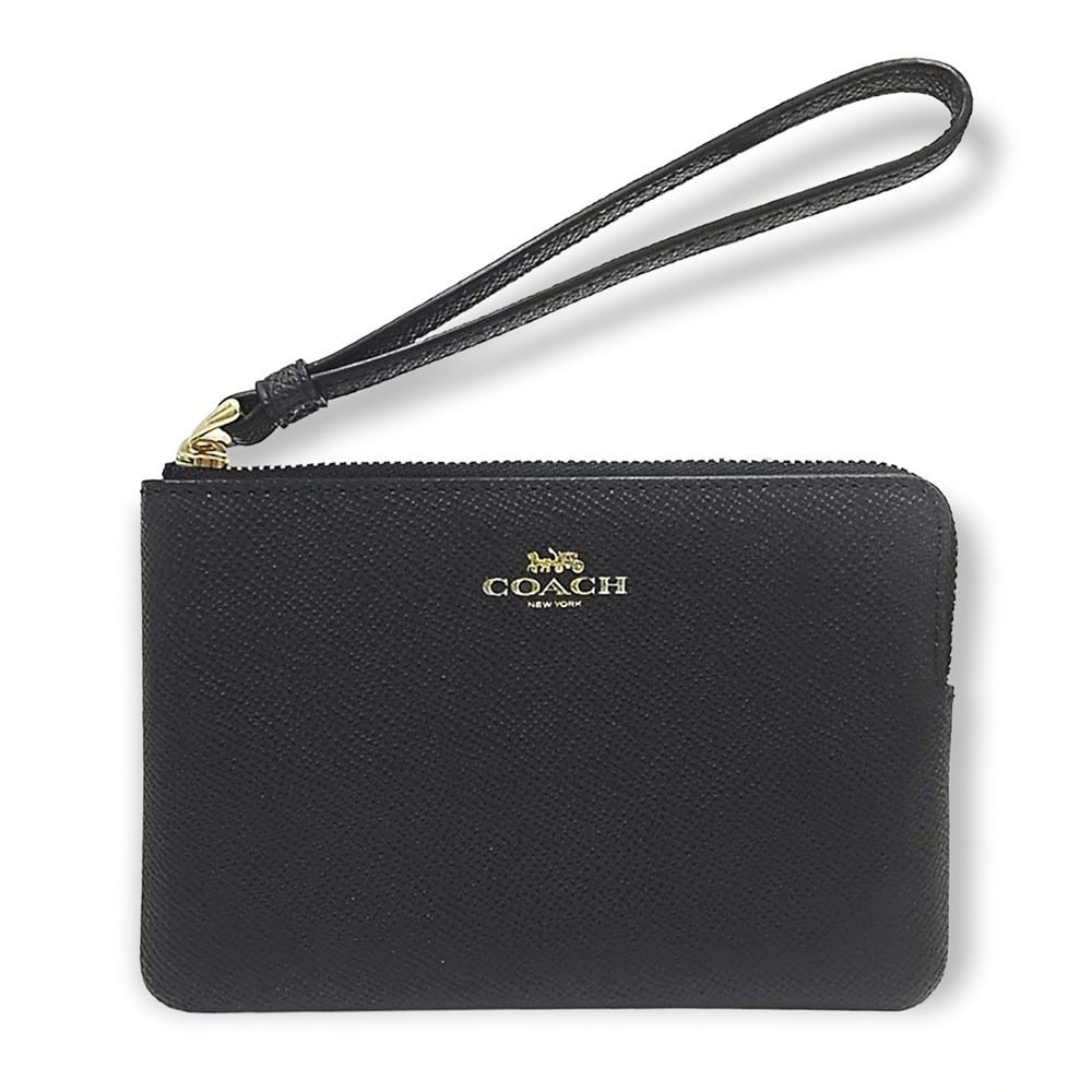 COACH Signature PVC With Leather Stripe Corner Zip, Women's Fashion