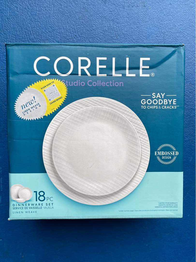 Corelle 18pc dinnerware set in Linen Weave, Furniture & Home Living