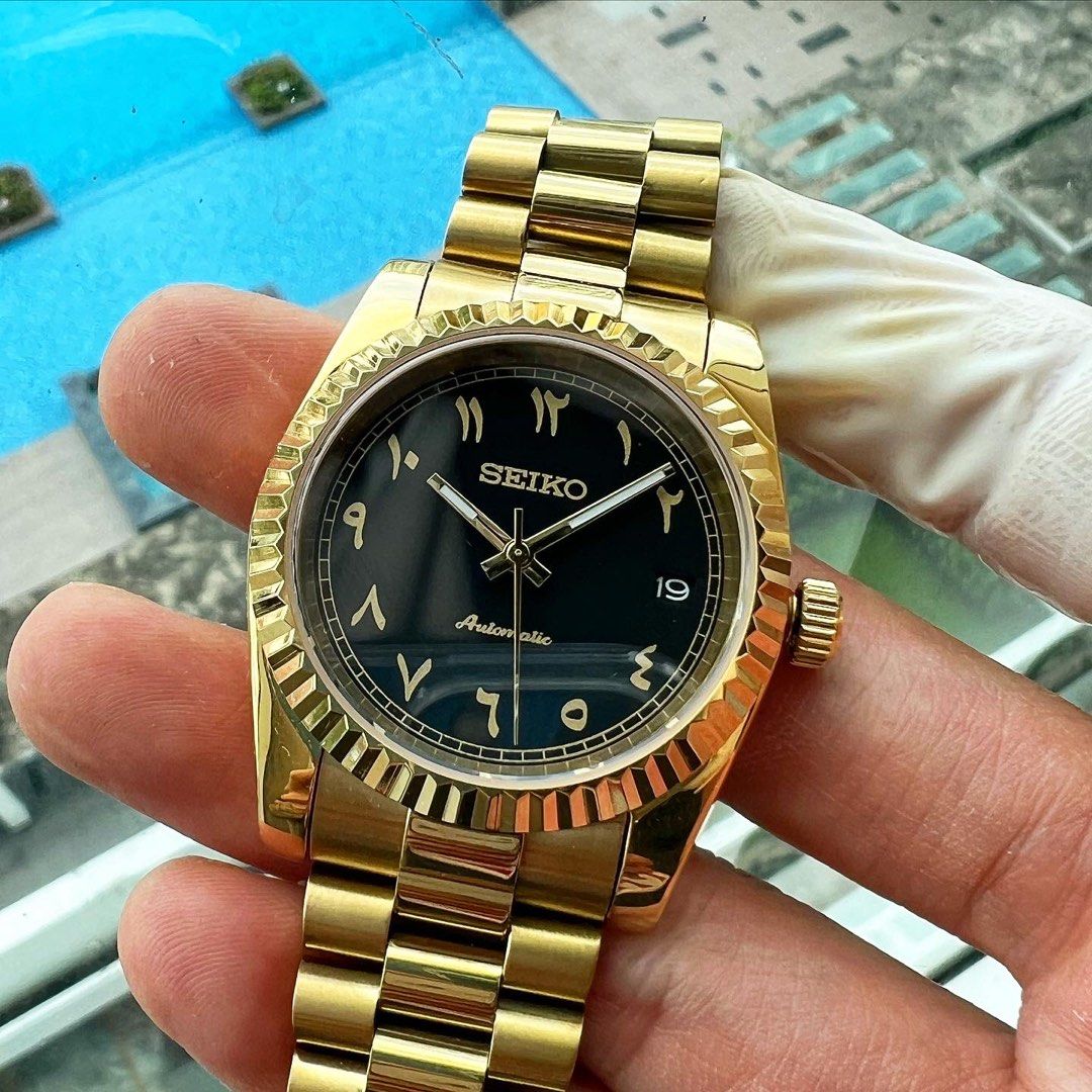 Custom Seiko Mod Gold Arabic President 36mm, Men's Fashion, Watches &  Accessories, Watches on Carousell