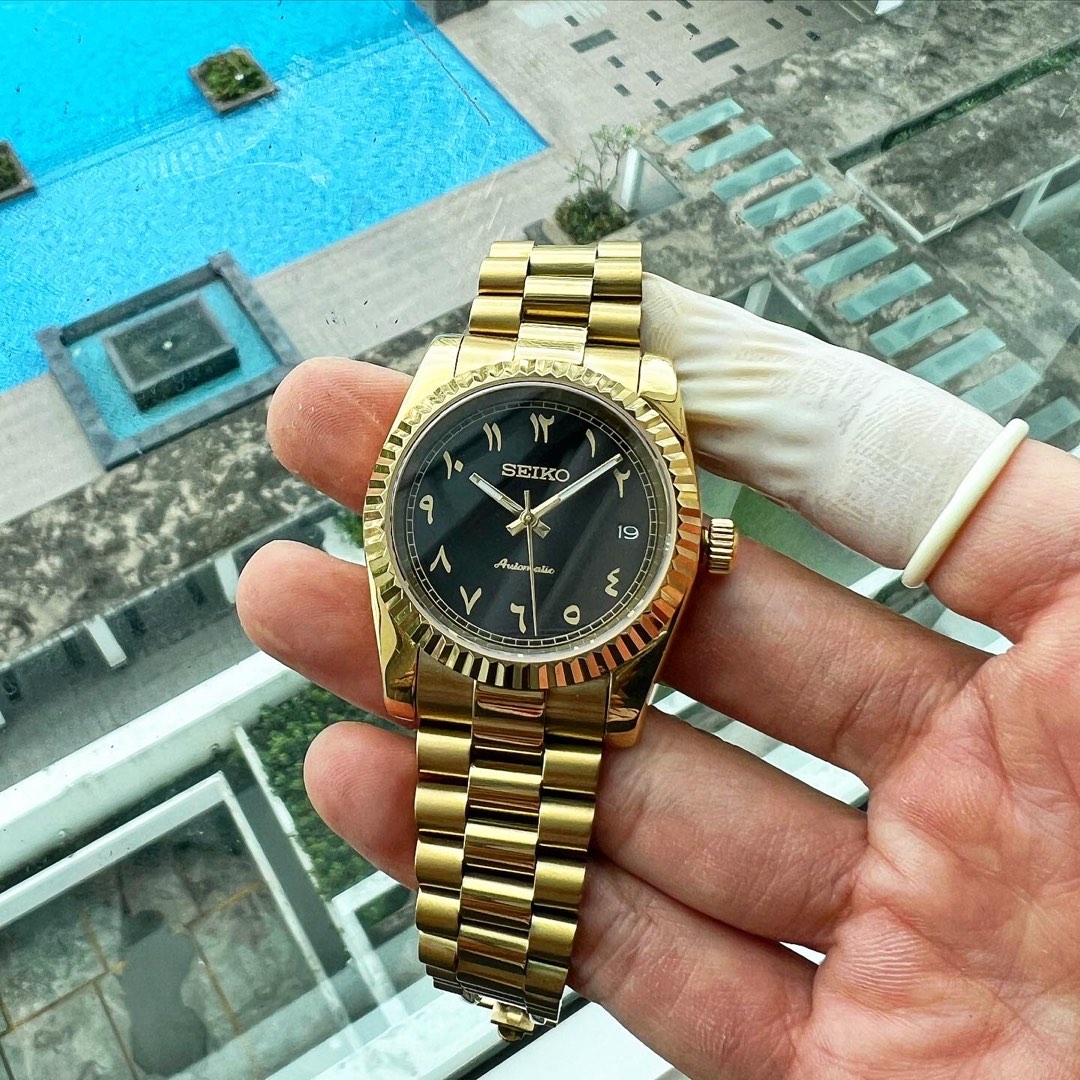 Custom Seiko Mod Gold Arabic President 36mm, Men's Fashion, Watches &  Accessories, Watches on Carousell