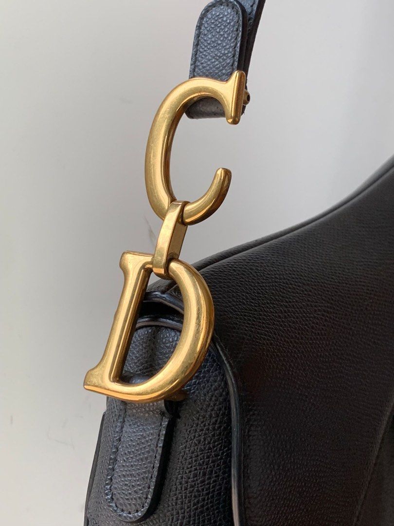 Christian Dior Grey and Beige Oblique Canvas Saddle Bag Gold Hardware (Very Good)