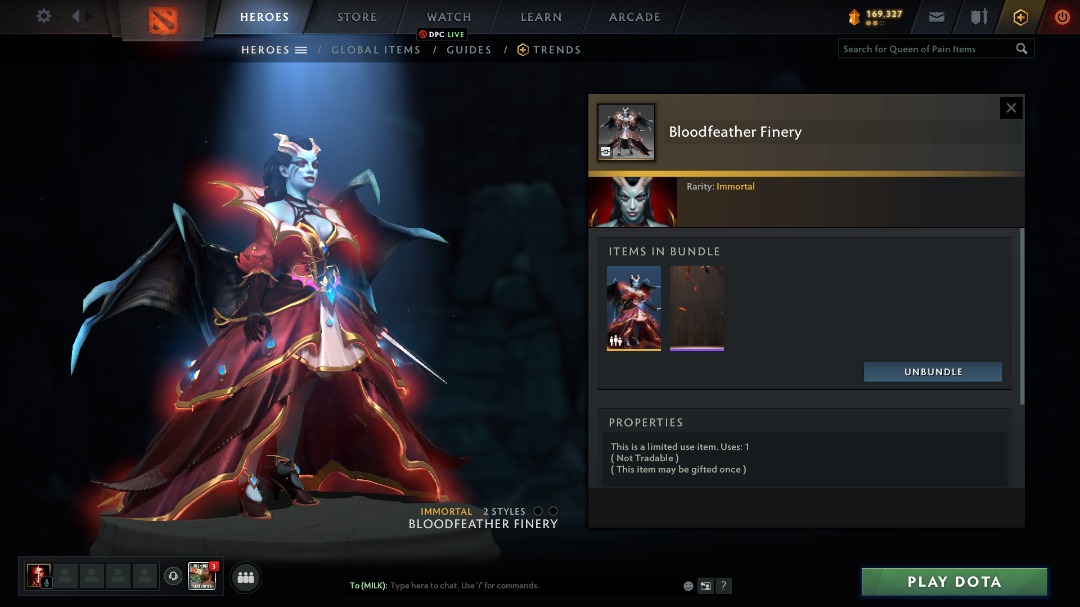 (Dota 2) Queen of Pain Bloodfeather Finery Bundle (Ultra Rare