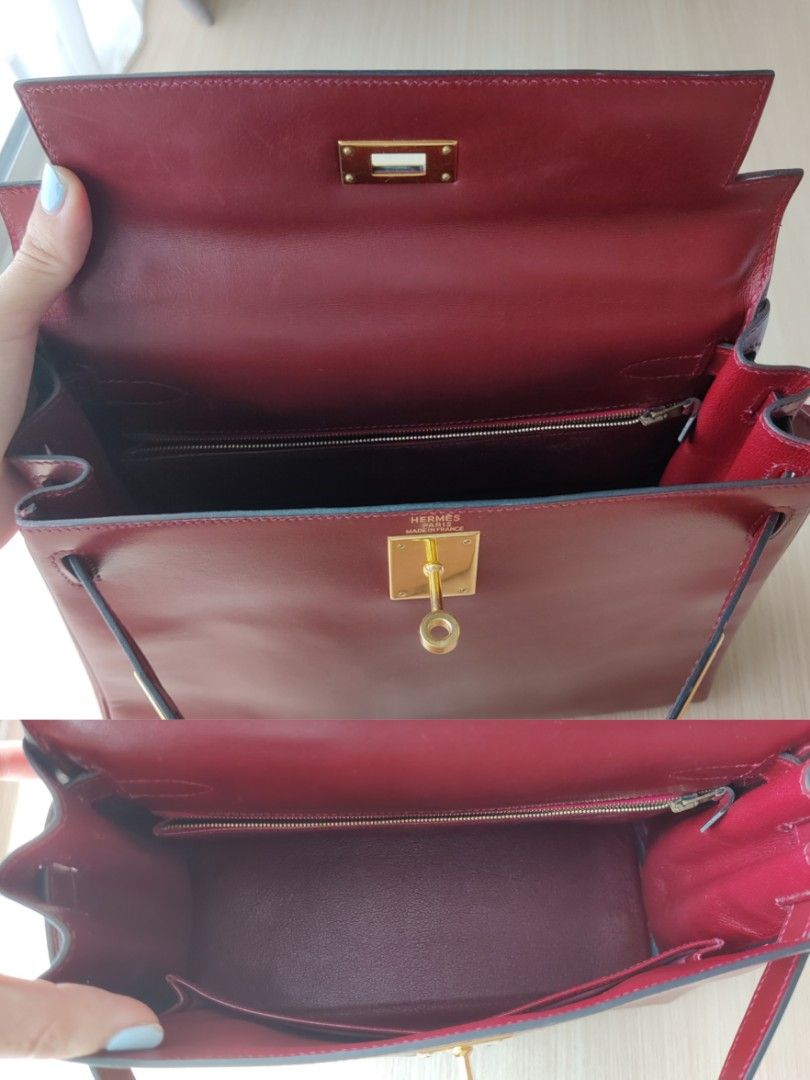 Hermès Brique, Rouge H and Chocolate Box Calf Leather Vintage Kelly 28cm