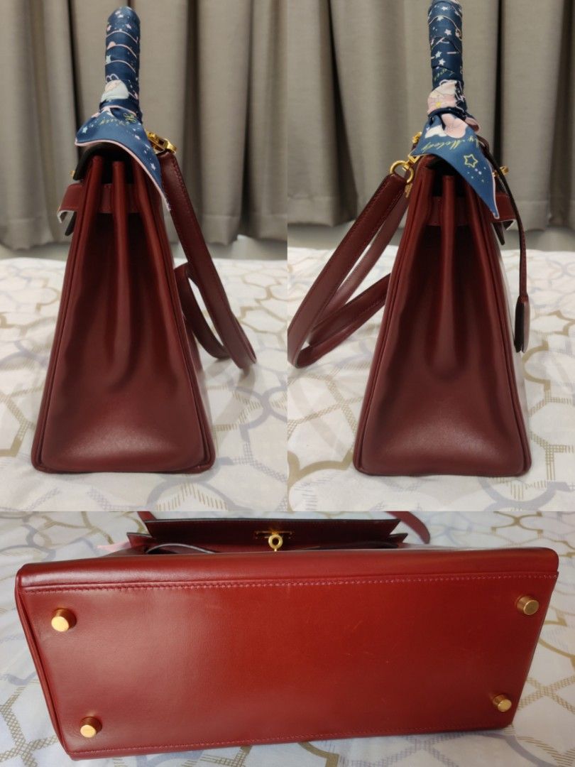 Hermès Brique, Rouge H and Chocolate Box Calf Leather Vintage Kelly 28cm