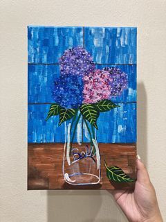 Hydrangea Flowers in Glass Jar Acrylic Painting