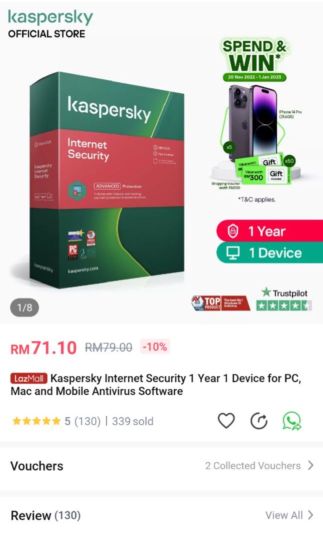 Kaspersky Internet Security 1 Year 1 Device (Original ...