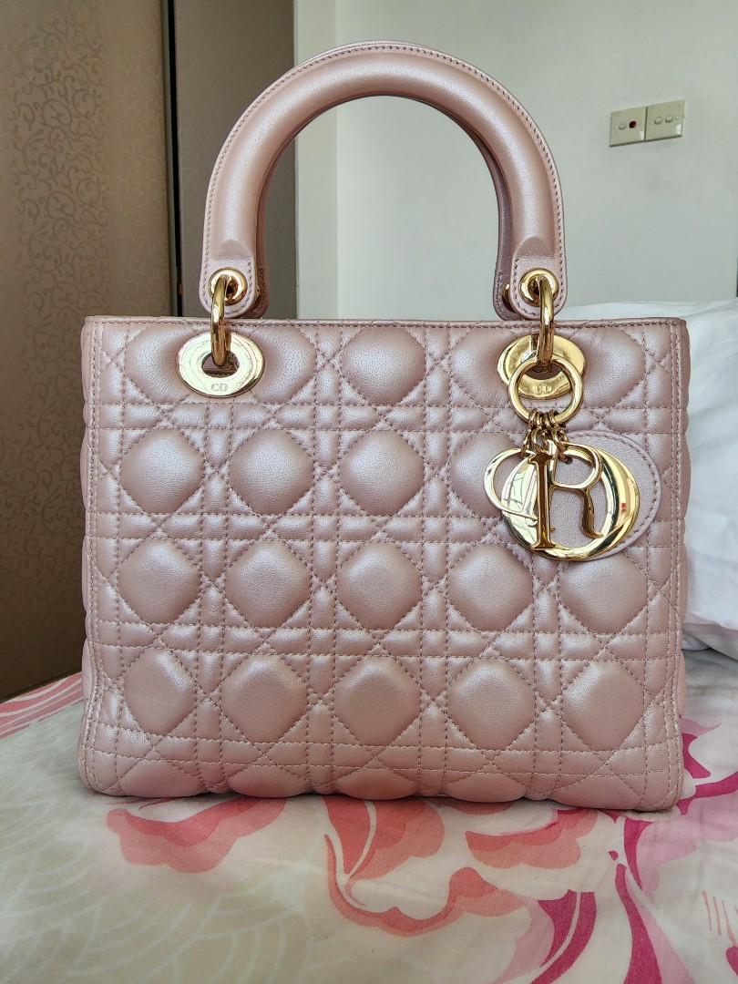 Mother'S Day Sale Lady Dior Pearl Pink Medium, Luxury, Bags & Wallets On  Carousell