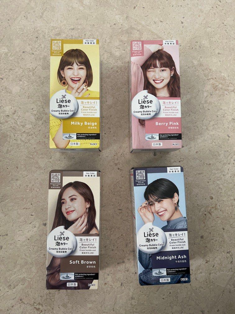 Liese creamy bubble colour hair dye - midnight ash, soft brown, berry pink  and milky beige, Beauty & Personal Care, Hair on Carousell