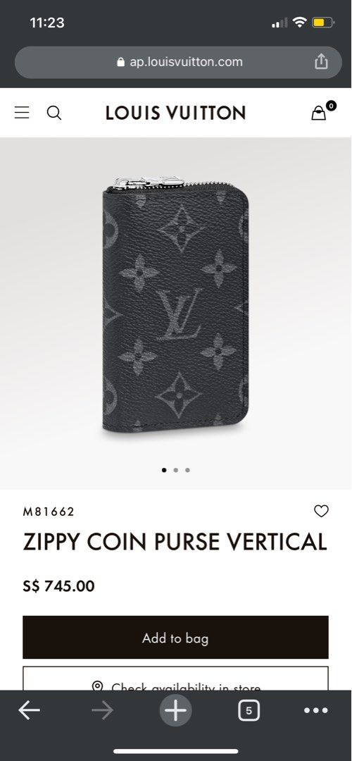 LOUIS VUITTON M81662 Zippy Coin Purse Vertical Coin Case Color: Monogram