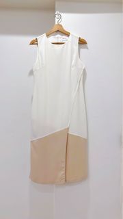 Lovengold White Dress with biege colour block fold over