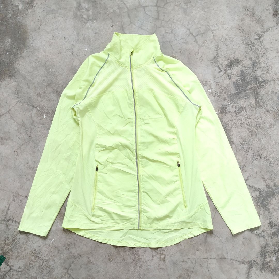 M CHAMPION LIGHT ZIPPER JACKET SPORT RUNNING OUTDOOR YELLOW NEON WOMEN CUT SIZE MEDIUM
