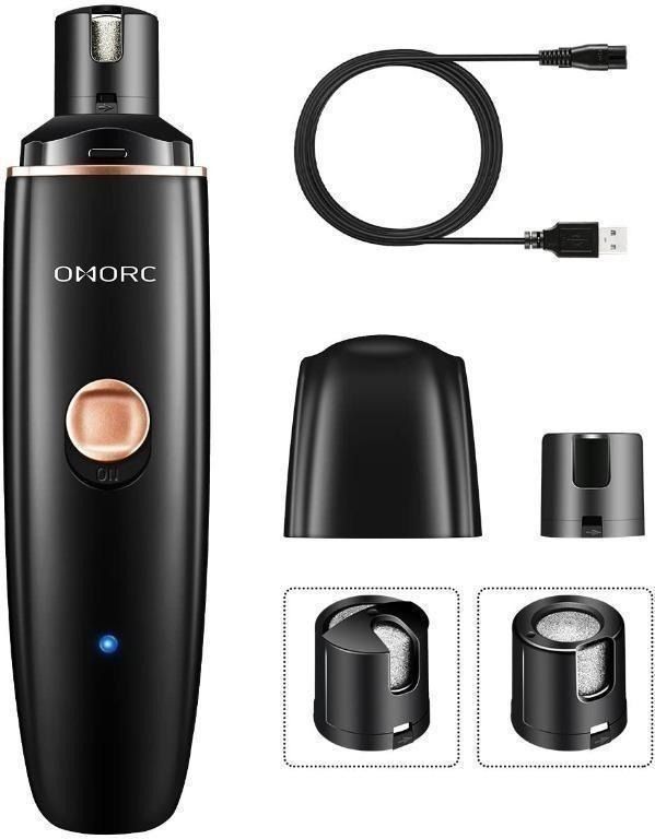 OMORC Electric Dog Nail Grinder Ultra Quiet Dog Nail File Pet Nail Grinder Trimmer with 2 Grinding Wheels for Gentle trimming smoothing