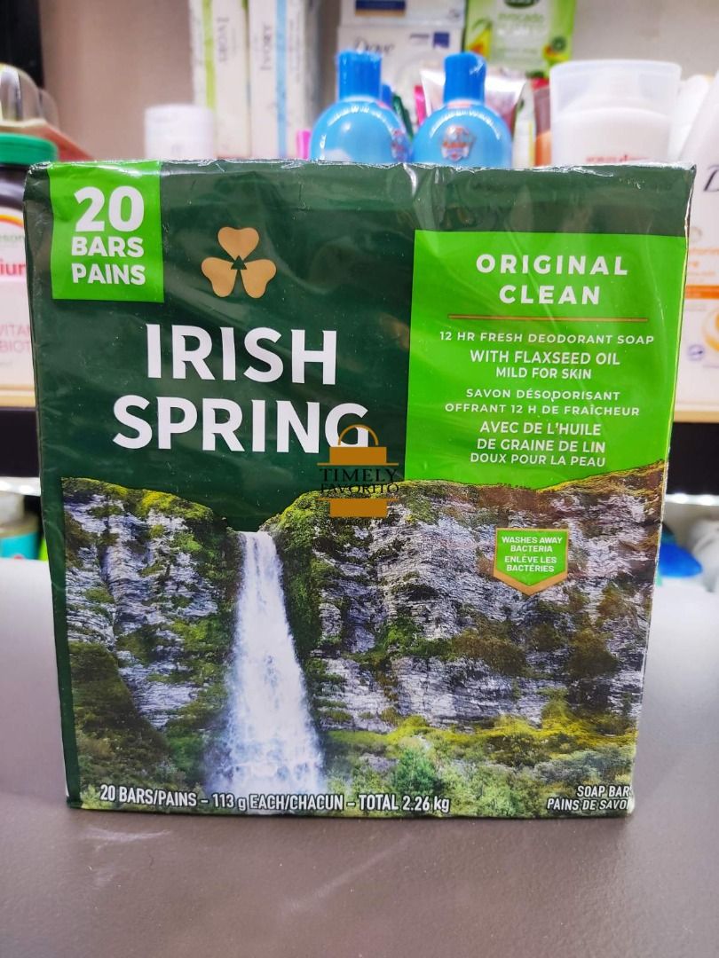 ❌sold out❌ ORIGINAL Irish Spring soap 20 bars (Category: Bath) located in Pasay City. Submitted by timelyfavorito1 (Listing ID 1203647318, Image 1). Description: Get that crisp, classic scent you love with Irish Spring Original Deodorant Bar Soap. Irish Spring Original bar soap delivers the gentle and caring formula you love, with a fresh, clean, and invigorating scent to leave you refreshed. Irish Spring Original Deodorant Bar Soap provides 12-h