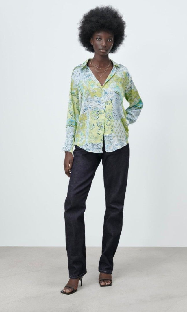 zara printed shirt with a satin finish